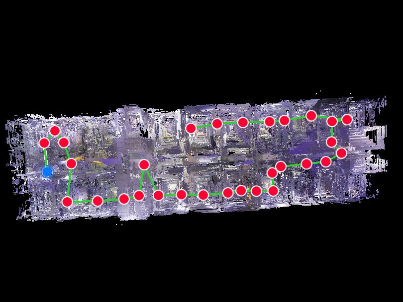 Plan view of a scanned plant with scan stations marked along the twin